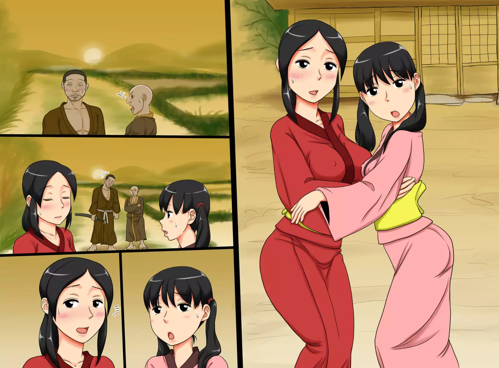 Kimono Han-nugi Oyako-don - Jidai-geki Fuumi